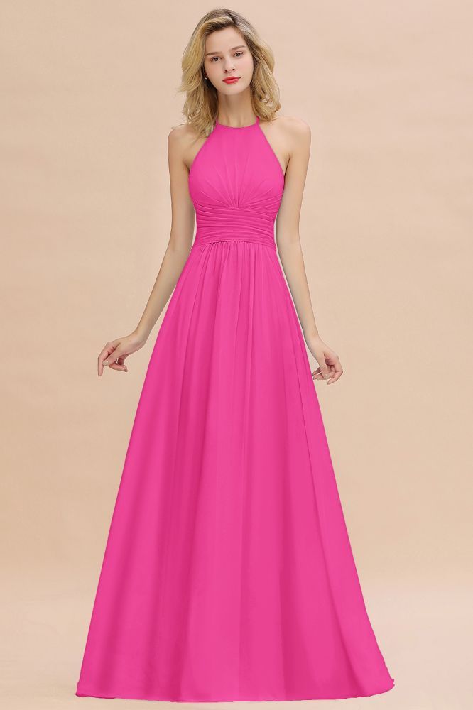 Stylish Sky Blue Halter Soft Chiffon Bridesmaid Dress Aline Evening Swing Dress