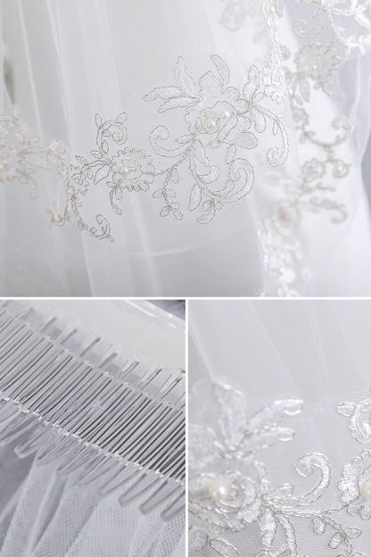 Floral Cute Tulle Lace Cut Edge 1.5*1.1M Wedding Gloves with Appliques Sequined
