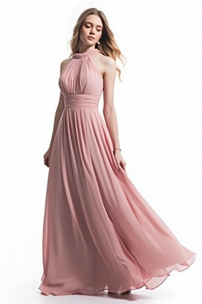 Halter Chiffon Purple Pleats A-line Evening Dresses