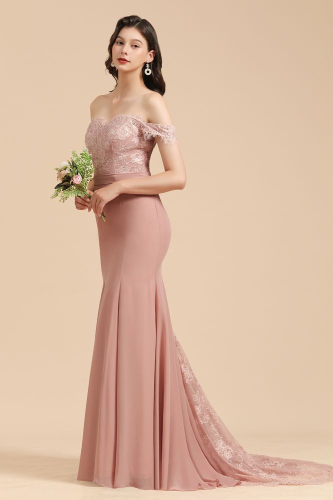 Off Shoulder Floral Lace Appliques Mermaid Evening Dress Bridesmaid Dress