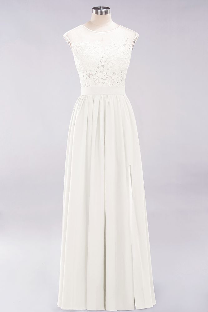 A-line Chiffon Lace Jewel Sleeveless Floor-Length Bridesmaid Dresses with Appliques