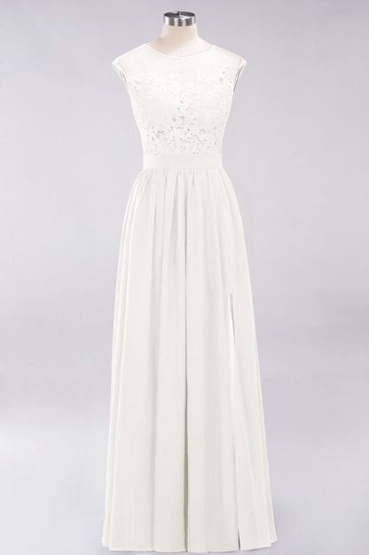 A-line Chiffon Lace Jewel Sleeveless Floor-Length Bridesmaid Dresses with Appliques