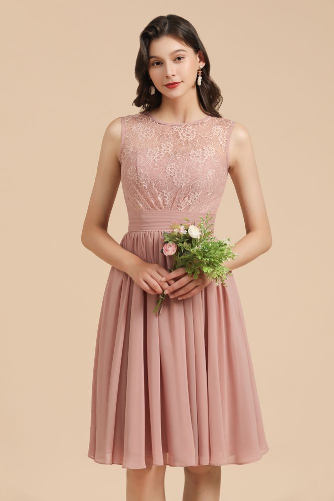 Elegant Sleeveless Crew Neck Lace Homecoming Dress Short Cocktail Party Dress