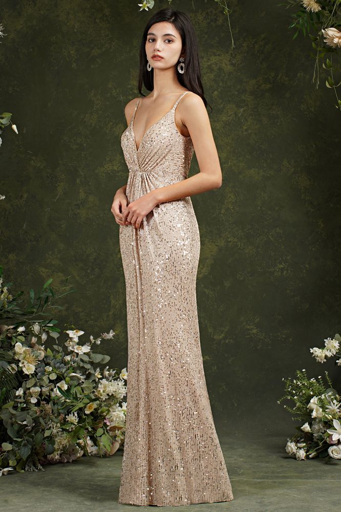 Black Sparkly Spaghetti Strap Sleeveless Long Meramid Sequins Prom Dress