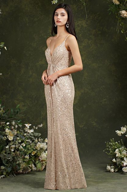 Black Sparkly Spaghetti Strap Sleeveless Long Meramid Sequins Prom Dress