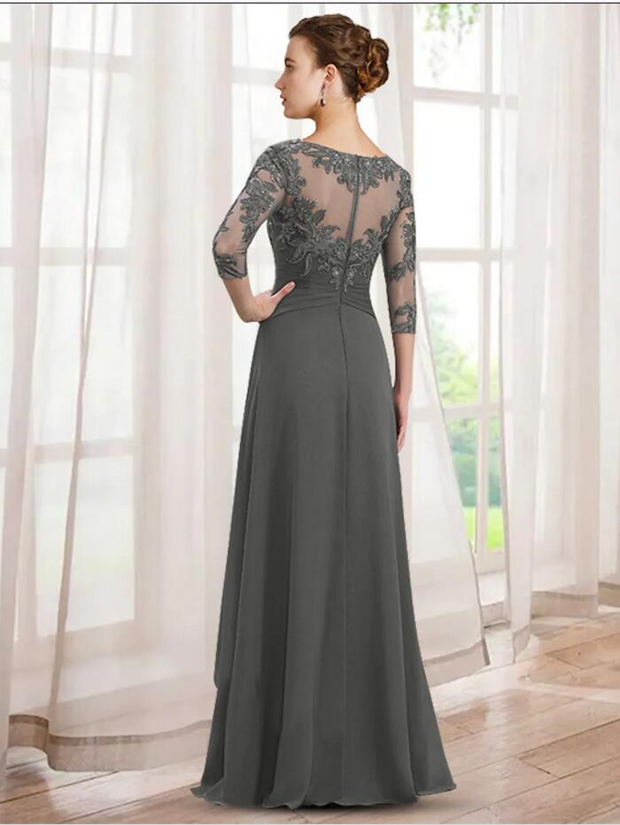 Half Sleeves Lace Appliques Mother of Bride Long Dress