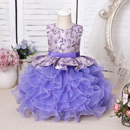 Lavender Sleeveless lace applique pricess flower girl dress