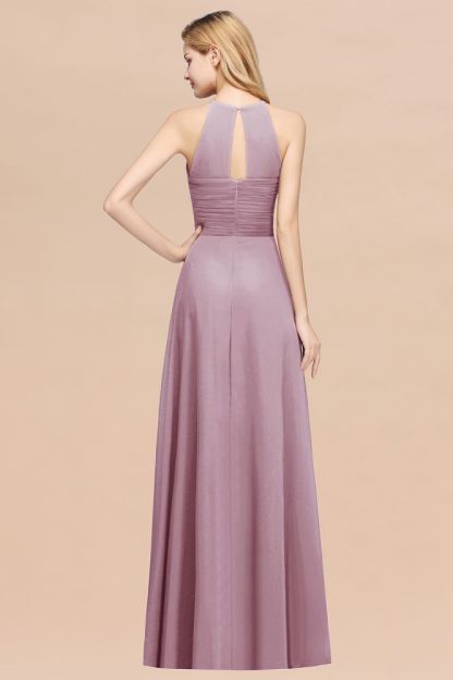 A-Line Chiffon Halter Ruffles Floor-Length Bridesmaid Dress