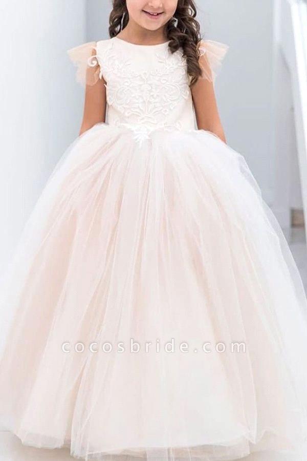 Cute bowtie ivory lace girls pegant dress Flower girl dress