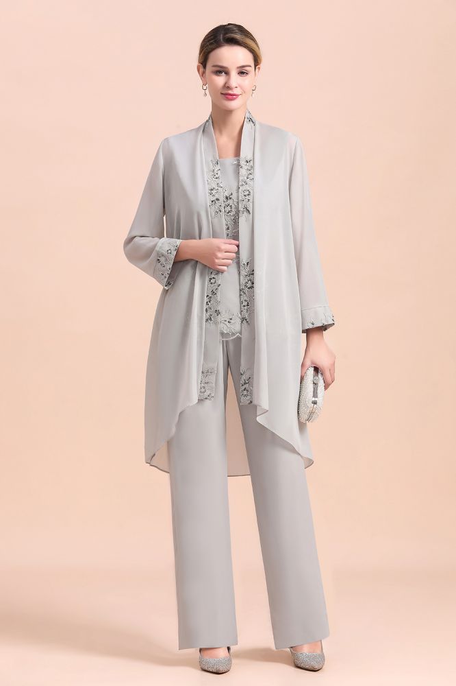 Silver Floral Lace Appliques Jumpsuit Mother of the Bride Dress
