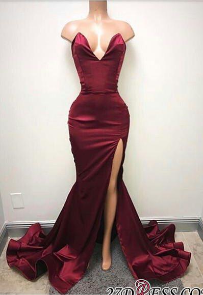 Sleeveless Sweetheart Front-Split Sexy Sweep-Train Prom Dress SP0319