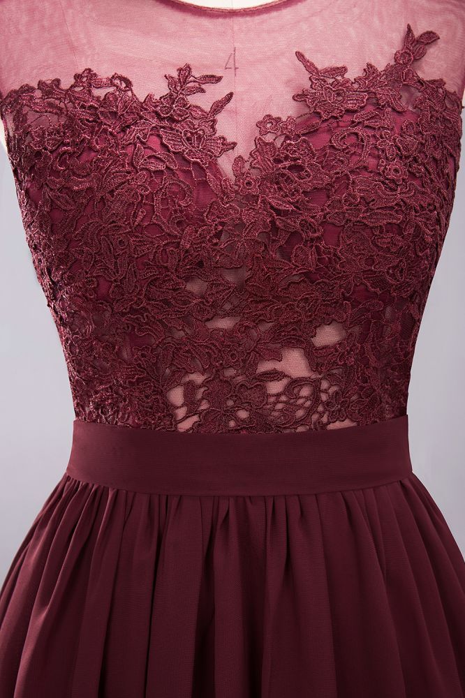 A-line Chiffon Lace Jewel Sleeveless Floor-Length Bridesmaid Dresses with Appliques