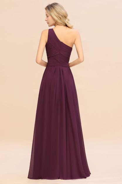 One shoulder wine red sleeveless chiffon bridesmaid dress