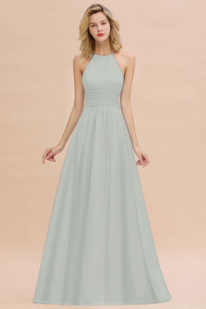 Stylish Sky Blue Halter Soft Chiffon Bridesmaid Dress Aline Evening Swing Dress