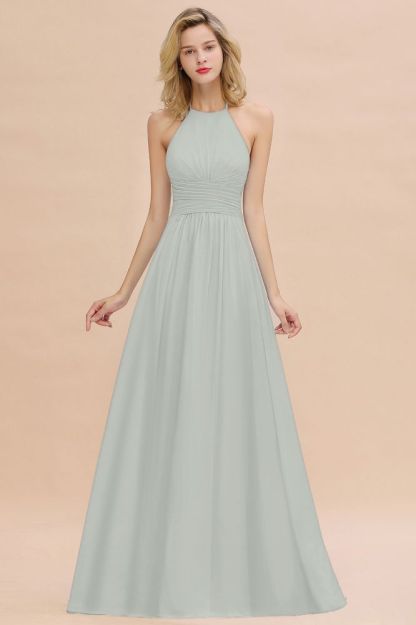 Stylish Sky Blue Halter Soft Chiffon Bridesmaid Dress Aline Evening Swing Dress