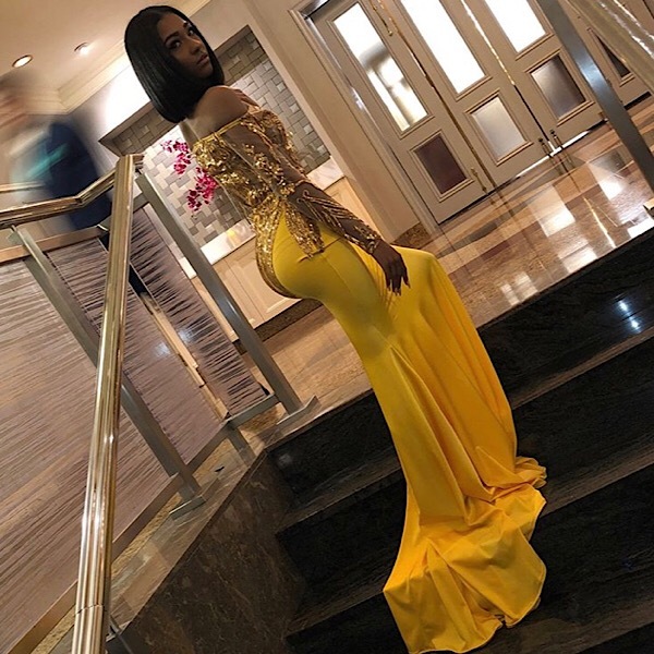 Sexy Off Shoulder Applique Satin Long Sleeve Mermaid Slim Prom Gown