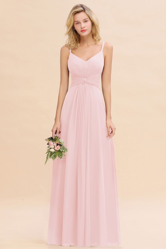 Elegant Ruffles Spaghetti Straps Simple Prom Dresses | A-Line Sleeveless Backless Evening Dresses