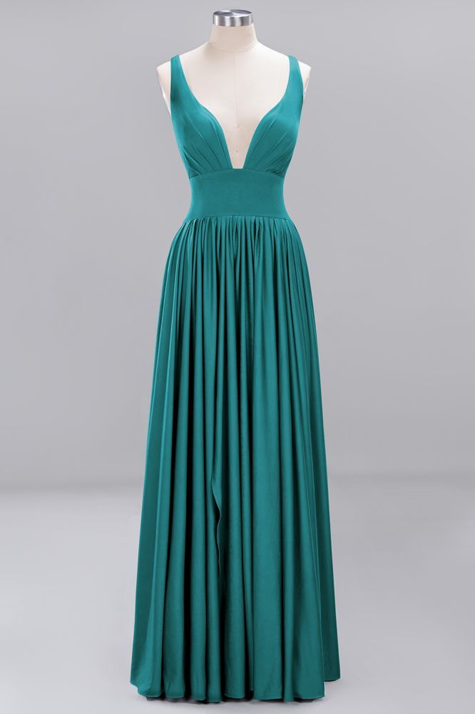 A-Line Jersey V-Neck Sleeveless Long Bridesmaid with Ruffles