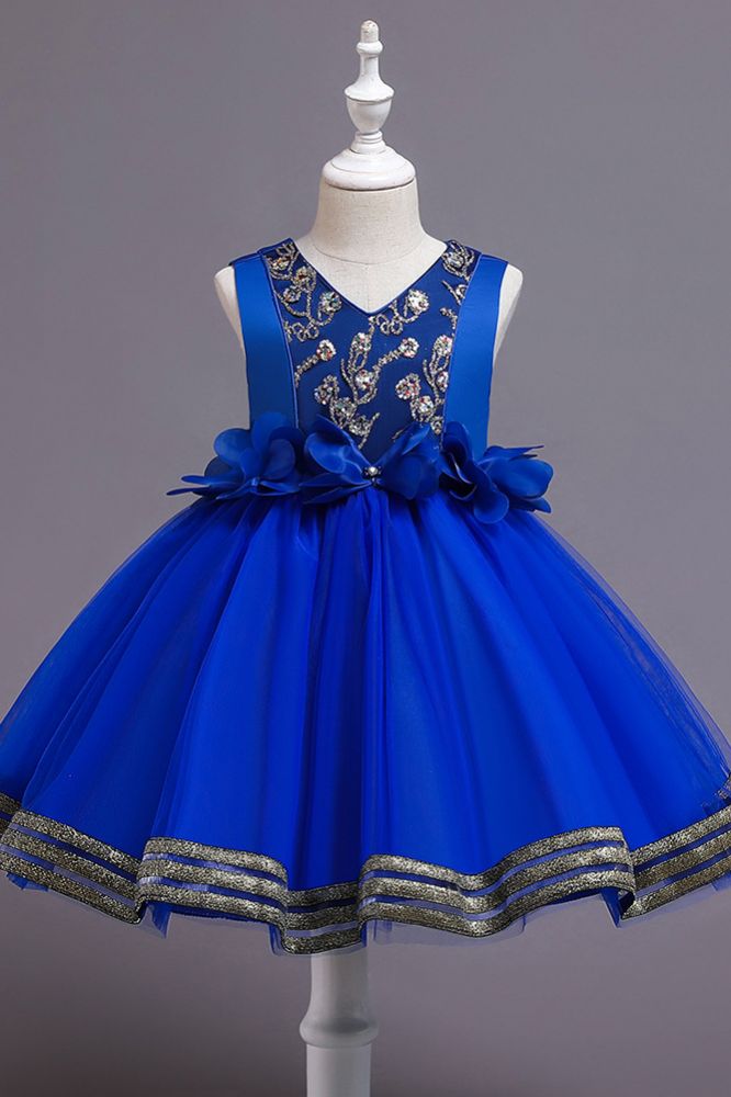 Red sleeveless ready to shop puffy a-line flower gril dress