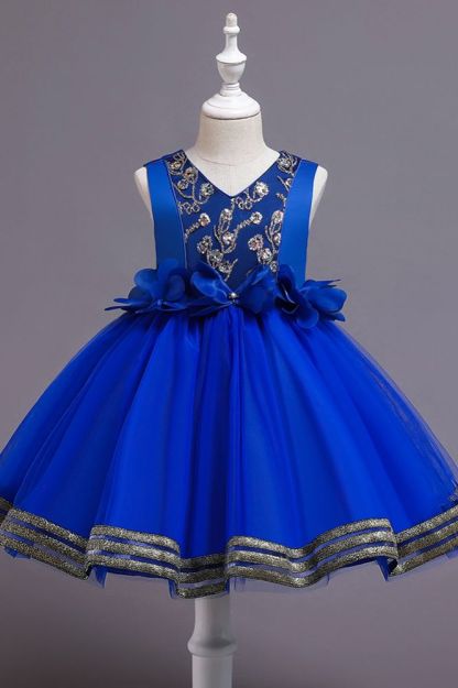 Red sleeveless ready to shop puffy a-line flower gril dress