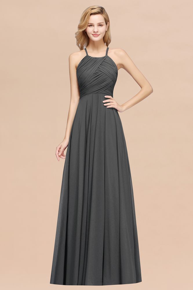 A-Line Chiffon Halter Ruffles Floor-Length Bridesmaid Dress