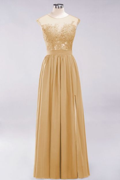 A-line Chiffon Lace Jewel Sleeveless Floor-Length Bridesmaid Dresses with Appliques