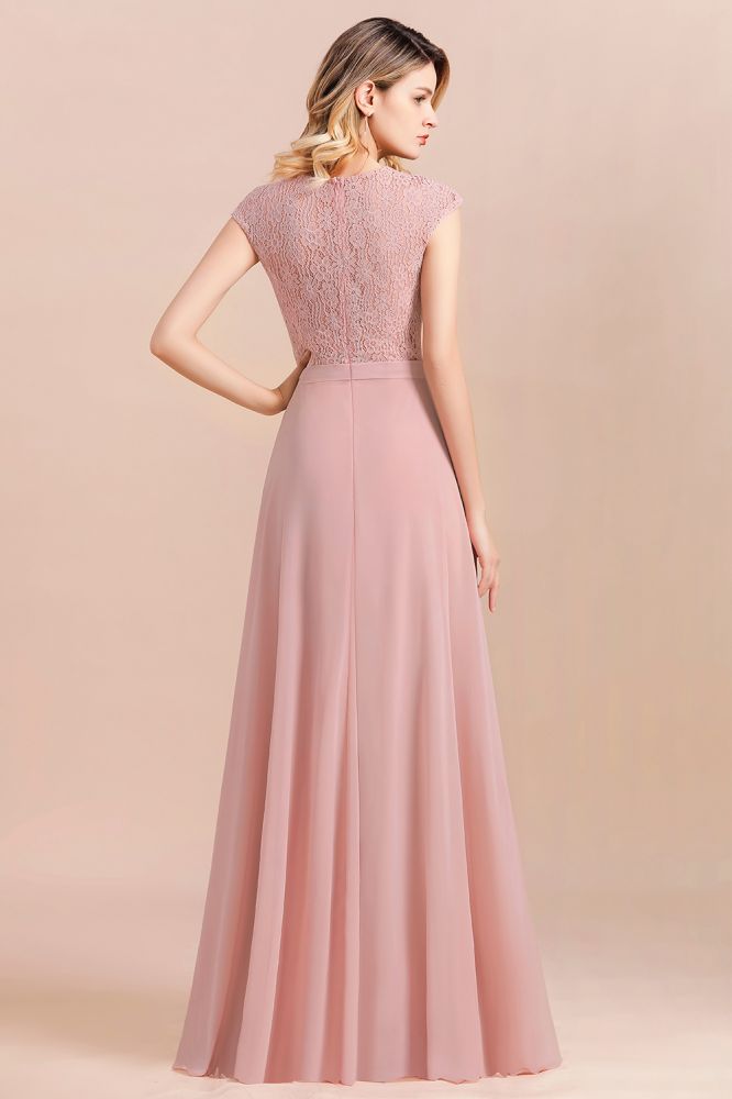 Elegant Dusty Pink Soft Lace Chiffon Evening Dress Sleveless Aline Bridesmaid Dress