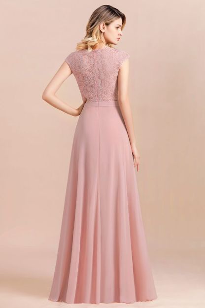 Elegant Dusty Pink Soft Lace Chiffon Evening Dress Sleveless Aline Bridesmaid Dress