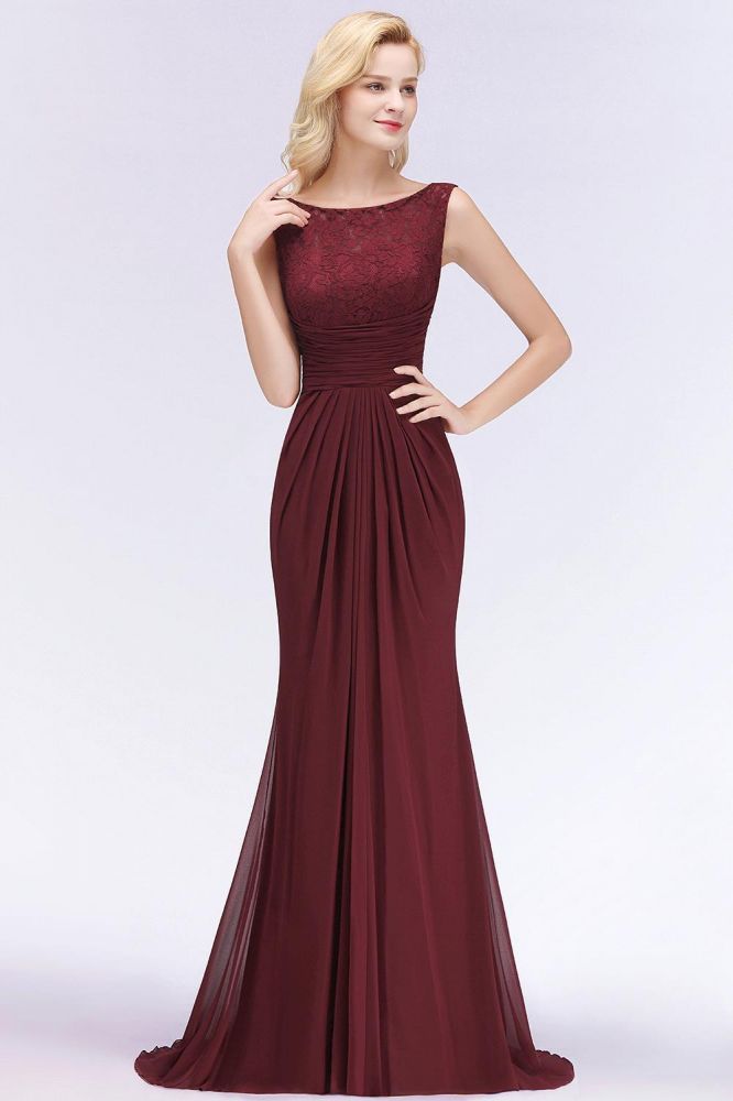 Crew Neck Mermaid Chiffon Mermaid Evening Dress Sleeveless Floral Lace Floor Length Party Dress