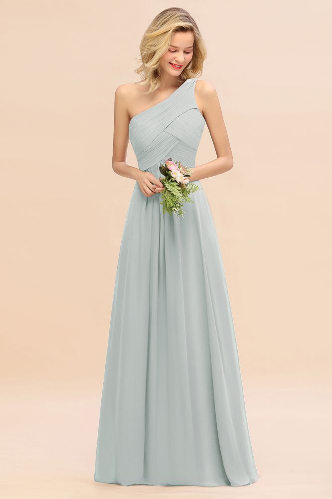 Elegant Ruffles One Shoulder Prom Dresses | A-Line Sleeveless Evening Dresses