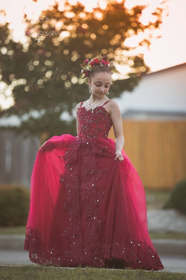 Fairy Tulle Lace Appliques Spaghetti Sweetheart Neckline Flower Girl Dresses With Bowknots | Floor Length Open Back Girls Pageant Dresses-Babyonlinewholesale