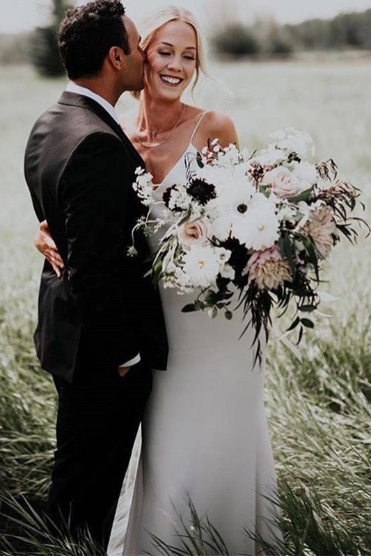 Summer White Boho Column Beach Court Train Wedding Dress