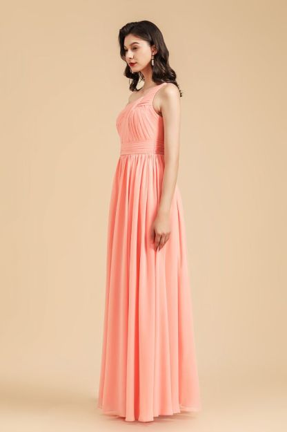 Pleated Chiffon One-Shoulder Bridesmaid Dress Sleeveless Long Wedding Party Dress