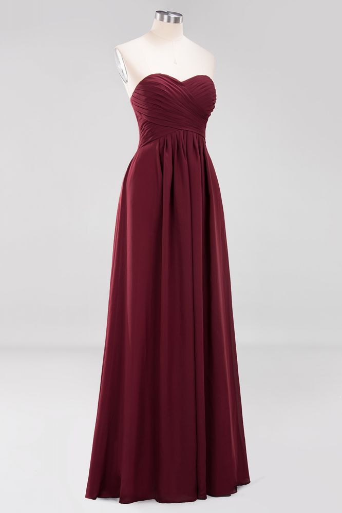 A-line Chiffon Sweetheart Strapless Ruffles Floor-length Bridesmaid Dress