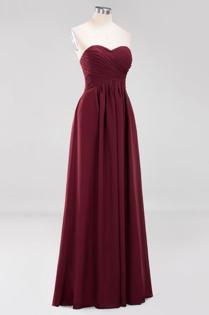 A-line Chiffon Sweetheart Strapless Ruffles Floor-length Bridesmaid Dress