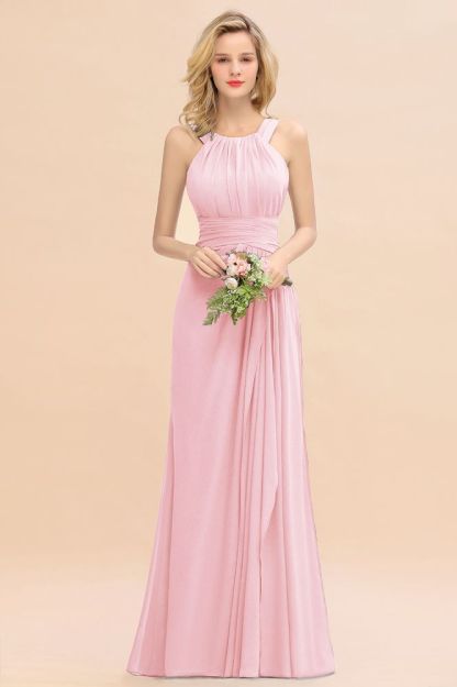 Halter Chiffon Mermaid Bridesmaid Dress Sleeveless Wedding Party Dress