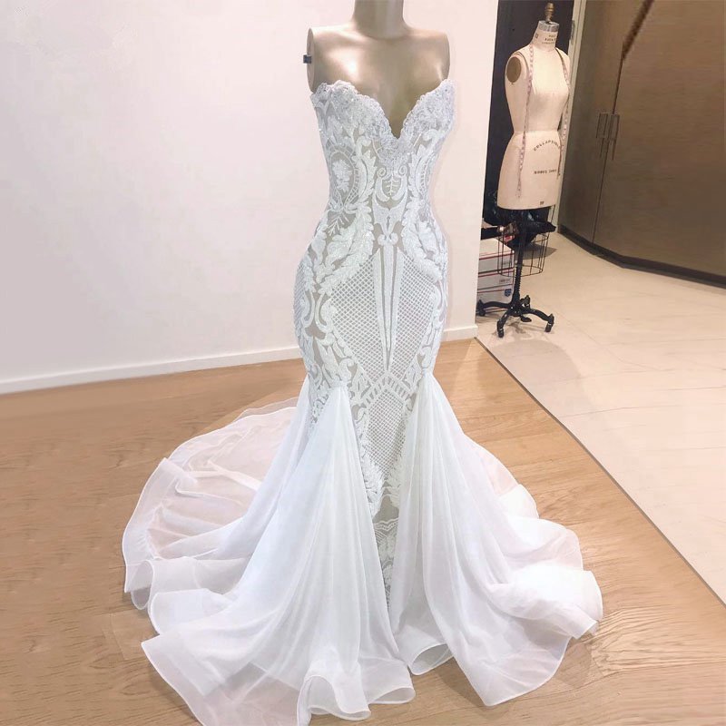 Different Sweetheart Mermaid White Summer Wedding Dresses on Sale