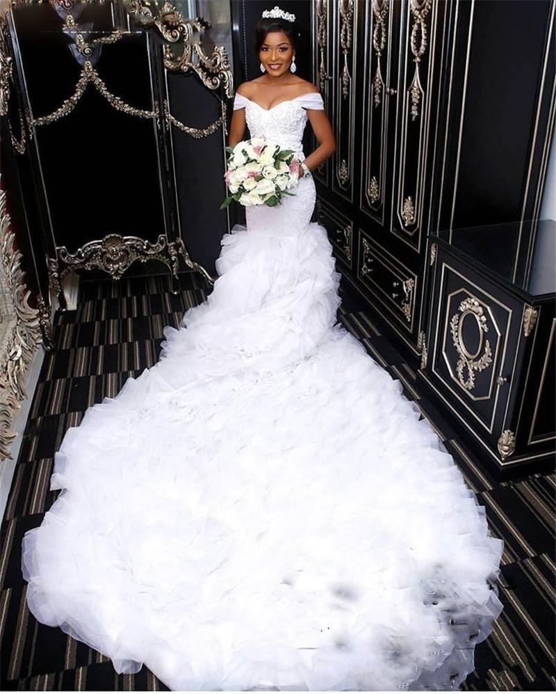 Gorgeous Off-the-Shoulder Lace Wedding Dress | Mermaid Ruffles Bridal Gowns