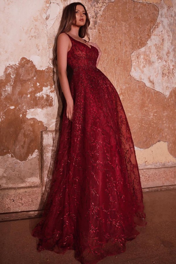 Shinny Burgundy Sequins Aline Evening Party Dress