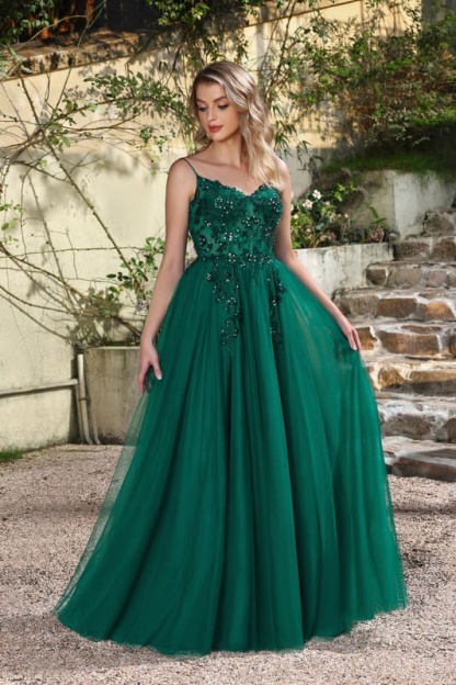 Elegant Dark Green A-Line Spaghetti Straps Prom Dresses with Split - Dark Green - Prom Dresses