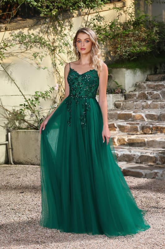 Elegant Dark Green A-Line Spaghetti Straps Prom Dresses with Split - Prom Dresses