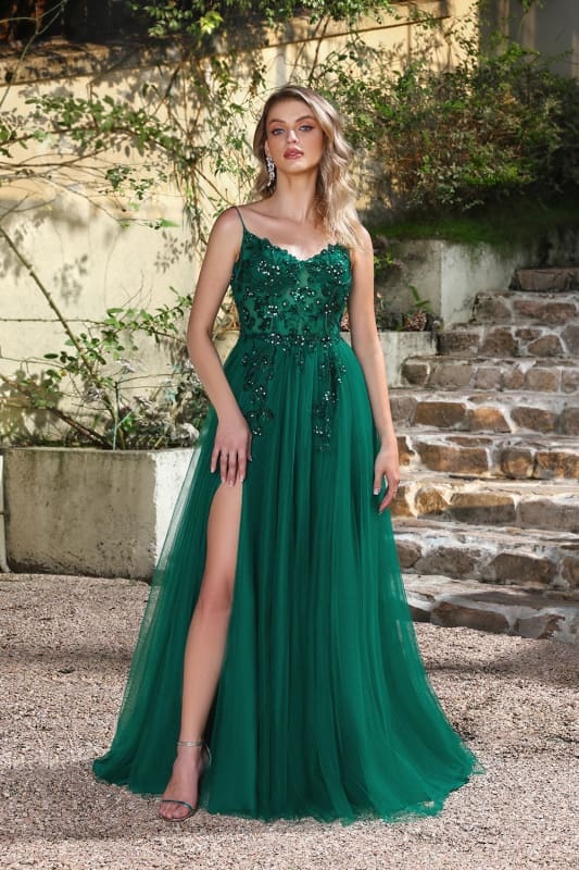 Elegant Dark Green A-Line Spaghetti Straps Prom Dresses with Split - Prom Dresses