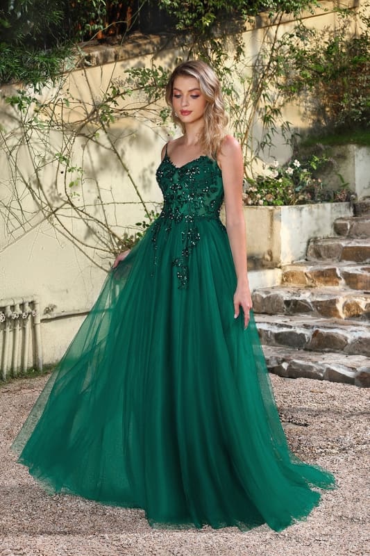 Elegant Dark Green A-Line Spaghetti Straps Prom Dresses with Split - Prom Dresses