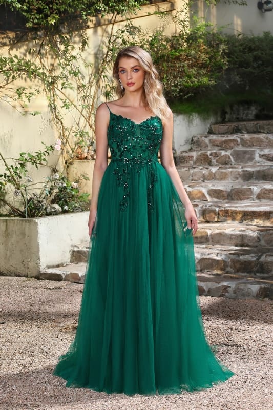 Elegant Dark Green A-Line Spaghetti Straps Prom Dresses with Split - Prom Dresses