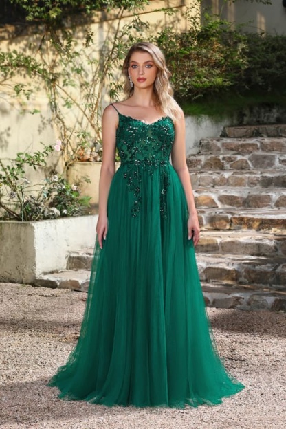 Elegant Dark Green A-Line Spaghetti Straps Prom Dresses with Split - Prom Dresses