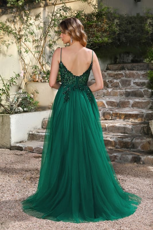 Elegant Dark Green A-Line Spaghetti Straps Prom Dresses with Split - Prom Dresses