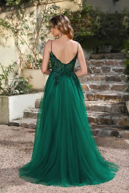 Elegant Dark Green A-Line Spaghetti Straps Prom Dresses with Split - Prom Dresses