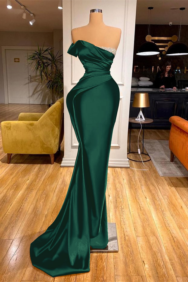 Elegant Ruby Strapless Mermaid Floor Length Stretch Satin Prom Dress