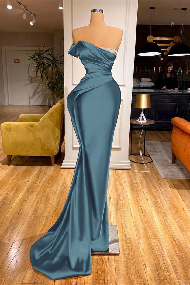 Elegant Ruby Strapless Mermaid Floor Length Stretch Satin Prom Dress