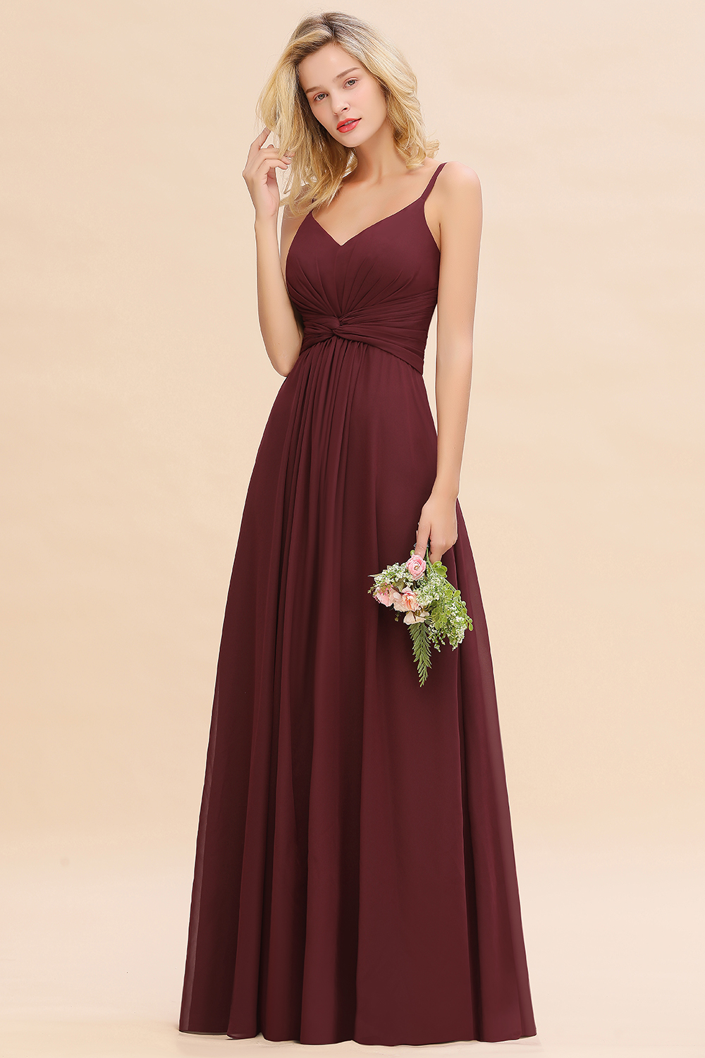 Elegant Ruffles Spaghetti Straps Simple Bridesmaid Dress | A-Line Sleeveless Backless Evening Dresses
